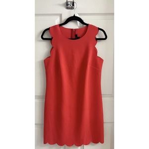 J Crew Dress Size 6 Coral Pink Scalloped Laser Cut Shift Mini Back Zipper Womens